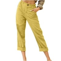 Ženski kapris sa džepovima, povremene tastere za džepove čvrstih boja elastični struk Udobne ravne hlače