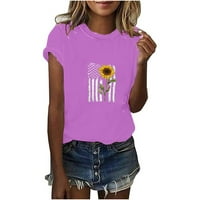 Lovskoo košulje s kratkim rukavima za žene Trendi ljetni vrhovi Dan nezavisnosti cvjetni ispisani za