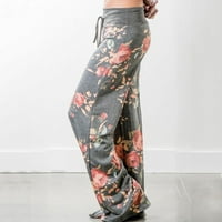 Knqrhpse široke pantalone za noge za ženske noge Stretch cvjetni ženski široki print tisak udobne hlače hlače visoke kratke hlače za žene trepere žene sivi xl