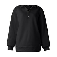 Ženska predimenzionirana četvrtina pulover Zip Solid Color Rever V izrez Duksere Ležerne prilike Fleece s dugim rukavima Ugodna jesen zimska odjeća crna m