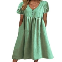 Paille Dame Ljeto Midi haljina V izrez Sundress Solid Color Swing haljine Kaftan odmor zeleni XL