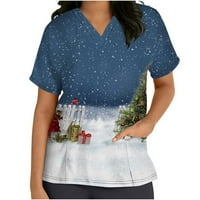 Lovskoo gumb dolje majice Ljetna bluza Ležerni božićni gumb Božićni tisak sa džepnim bluzama košulje tamnoplave boje