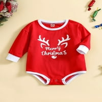 Jkerther Baby Christmas Rodper s dugim rukavima Okrugli vratni pisma Elk Print Casual Party Street Proljeće