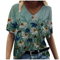 MLQIDK Trendy cvjetna majica Ženski ljetni kratki rukav Tunts V izrez Grafički majica Majica Casual