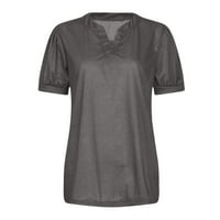 Lovskoo Womens Ljetni vrhovi kratki rukav Thers Trendy Vintage tiskani uzorak casual bluza siva