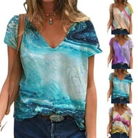 Modne žene Holiday Floral Print Tee T Košulja Dame Plaža Top Labava bluza D XL