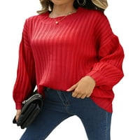 Ženska posada izrez dugih rukava Pleteni džemperi Dame Stretch Jumper vrhovi zimski topli loungewear