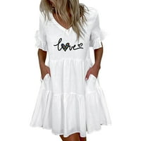 Lanene haljine za ženske prodajne čišćenja ljetna plaža midi haljina V izrez kratkih rukava boho haljine