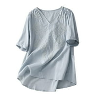 Zodggu Womens plus veličina bluza pamuk posteljina za trendy akcije Modni dame pad ramena kratki rukav