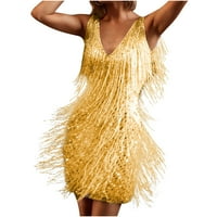 Fringe mini haljine za ženska sjaj sjajnog svjetla V izrez bez rukava bez rukava Gatsby Sexins blista