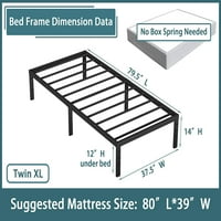 Okviri za krevet veličine Twin Mac 3500Lbs Teška metalna platforma za dvostruku veličinu za dječake Dječja djeca Ne BO Spring Efect Black Lako za sastavljanje-crno