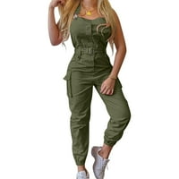 FSqjgq Streetwear Terrove Tjekovi za žene Ljetni modni modni kaiševi Solid Dungarees bez rukava bez rukava Rompers Outfits Green XL