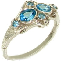 Sterling srebrni prirodni plavi topaz ženski prsten klastera - veličina 6,75