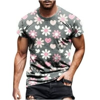Majice za muškarce, muškarci casual okrugli vrat cvijet 3d digitalni ispis pulover fitness sportske kratke hlače rukave majica siva