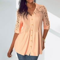 Ženski na vrhu pola rukava čipke casual labavi V rect gumb bluze t majice Tuničke vrhove