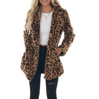 Ženska jakna za casual rever otvoreni prednji kaput za klupsko putovanje na otvorenom Leopard Print