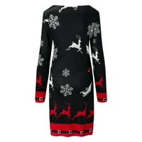 Drpgunly džemper, modni casual o-vrat Božićni tisak dugih rukava karomenske haljine ženske haljine, božićne haljine za žene crna 2xl