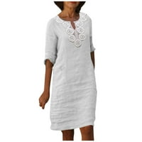 Ženske haljine midi haljina, ležerna čvrstog lakta-duljina lakice za notarske vrat ljetna haljina bijela