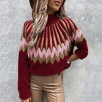 Kali_store Ženski džemper Ženski vrhovi modni V izrez Dugi rukav Pulover Pleteni Ležerni džemper crveni,