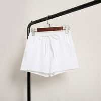 Wendunide kratke hlače za žene, žene čvrste pamučne i posteljine džep elastične struine labave kratke hlače bijele