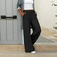 Žene casual pantalone Baggy elastični struk duge noge solidne hlače u boji za žene Black XL