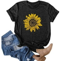 Crno dame Ljetni vrhovi i majice Dressy casual suncokret grafički ženski prevelizirani majice kratki
