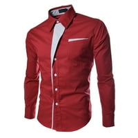 Tkinga modni modni modni casual dugih rukava tanka fit košulja čvrstih boja vrhunska bluza - crvena m