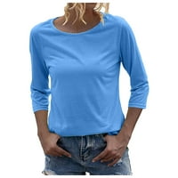 Kali_store duks za žene Ženska ležerna majica s dugim rukavima Crewneck sa bočnim podijeljenim padom pulover Labavi tunik vrhom plave boje, XL