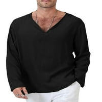 LIACOWI MAN majice s dugim rukavima Čvrsta boja V-izrez etnički stil vrhovi opruge Fall Fhion Cual labave majice
