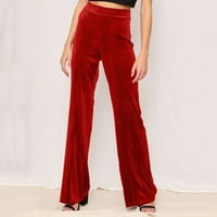 Ženska solidna boja u sredini struka pamučne hlače Labavi ravni džep casual pantalona crvena m