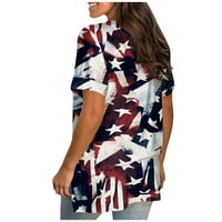 Ženski ljetni vrhovi Ležerni modni kratki rukav V rect majica Velika američka zastava tiskani gornji