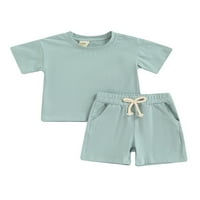 Hirigin Children Ljeto dva odijela, čvrsta boja okrugli vrat kratki rukav majica elastične struke kratke hlače sa džepovima