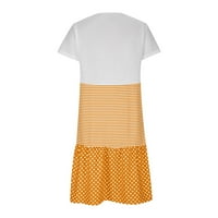 EFSTEB ljetne haljine za žene plus veličine trendi haljina kratkih rukava Crewneck Labava haljina Stripe tat patchwork casual mini haljine narančasti l