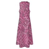 Mgohoen Ljetne cvjetne haljine za žene labave bez rukava V izrez Standard Fit Beach Maxi haljina s džepovima Hot Pink XL