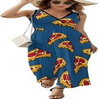 Pizza Doodle Ženska maxi haljina bez rukava bez rukava dugim V izrezom
