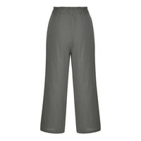 Dyegold linen Capri hlače za žene casual pant ravna noga elastična visoka struka labave udobne pantalone sa džepom