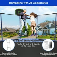 Kumi Trampolin sa kućištem za djecu za djecu, 1500klbs 15ft rekreativni trampolini sa košarkaškim obručem,