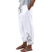 Ležerne pantalone za žene hlače cvjetni print s džepovima Duge labave hlače Pamučne casual visoke ravne
