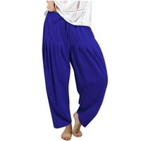 Ylioge Dame Ljetne hlače obrezane solidne boje ravne udobne pantalone nacrtane lanene dnevne nose vrećice