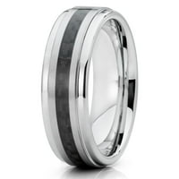 Polirani srebrni volfram Carbide Vjenčani vend stepeniste ivice Crni karbonski vlakno središte prstena