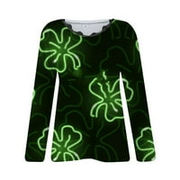 Ženski modni casual sv. Patrickov dan tiskani majica s dugim rukavima čipkasti šivanje gornje fluorescentne
