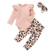 Dadaria Baby Boys Djevojke Odjeća novorođene setovi novorođenčad novorođenčad kruni leopard tisak za ispis + hlače + odjeća za kosu Pink 80, TODDLER