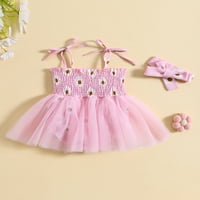 Baby Girls Ljeto Ležerne prilike za rubnu haljinu bez rukava Daisy Print Tulle Princess Odeća s trakom