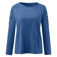 Ženske čipke šuplje vrhovi padajuće hladne majice s dugim rukavima Crewneck bluze casual labavo pulover