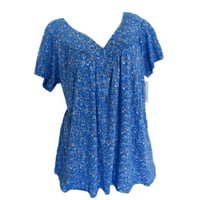 Yubnlvae majice za žene plus veličine kratkih rukava V-izrez za ispis bluza pulover majica plava