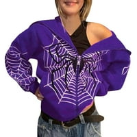 Dukseri s kapuljačom za žene Zip Up duksevi Spider Web Print dugih rukava za jesen predimenzionirana