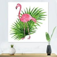 Art DesimanArt Tropski kolaž sa lišćem i ružičastom flamingo Tropska platna zidna umjetnost otisak u.