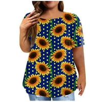 Bluze sksloeg za žene plus veličine Dressy casual vrhovi Vintage Flower print kratkih rukava Crewneck T majice, žuti xxxxl