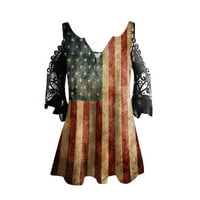 Hladne vrhove ramena za žene američke majice zastava čipke kratkih rukava casual bluze Dame vrhovi i