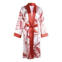 Kelajuan ženski satenski ogrtač, Trendi dolar Print s dugih rukava svilenkasto kimono za spavanje s